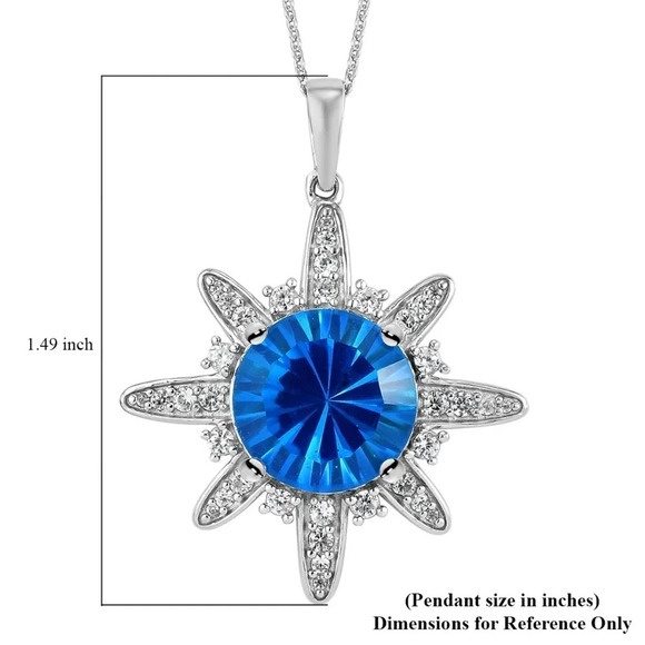 Caribbean Quartz & Natural White Zircon Accented Sunburst Pendant Necklace - Picture 8 of 8